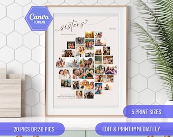 Sisters gift, Sisters Photo collage, birthday gifts for girls sister, friendship present, sis template DIY canva gifts best friend poster