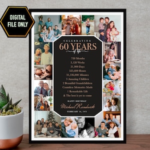 60th birthday gift, 60th Photo collage, 60th bday ideas, 60th birthday decoration, sixty birthday, 60th birthday ideas, gift for men, women