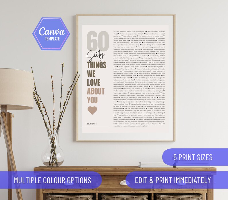 60 Reasons We Love You, 60th Birthday Gift, 60 Things That We Love ...