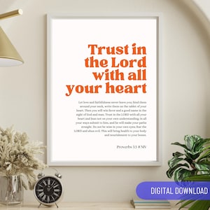 Proverbs 3:3-8 Trust in the Lord with all your heart bible verse poster | Christian Wall Art Home Decor Artwork | Church Decor Proverbs 3 5