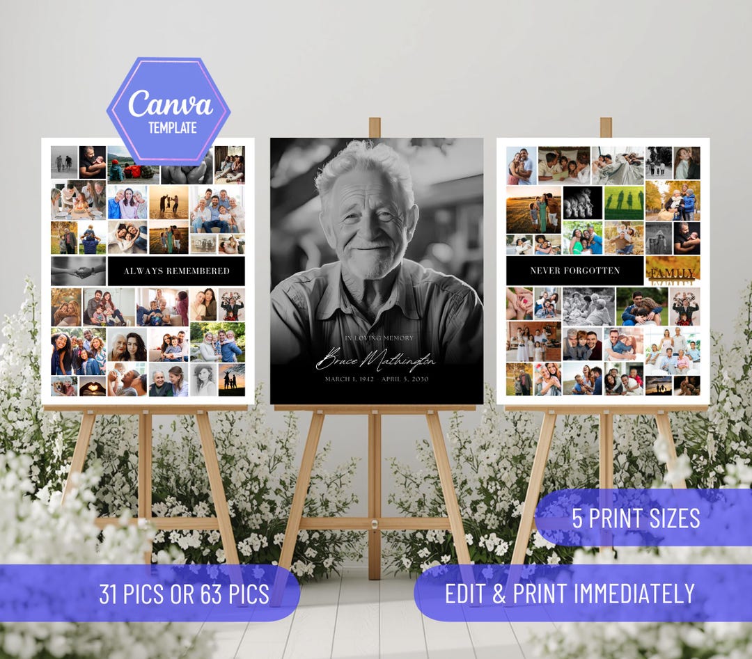 In Memory Collge Funeral Memorial Sign, in Loving Memory, Photo Collage Template ...