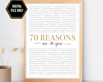 70th Birthday Gift, 70 Reasons We Love You, Printable Digital File
