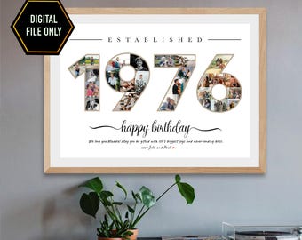 50th Birthday Photo Collage Gift, Established 1976 (Digital File Only)