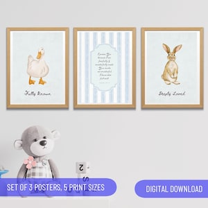 Set of 3 Nursery Psalm 139:14 Fearfully and wonderfully made Christian Vintage bible verse poster Boy Blue Home Decor Artwork Church