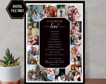 15 year wedding anniversary photo gift, personalized 15th anniversary present for parents, husband, wife, 15th milestone gift idea, keepsake