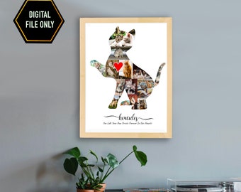 Personalized Cat Photo Collage, Pet Memorial Wall Art (Digital File)