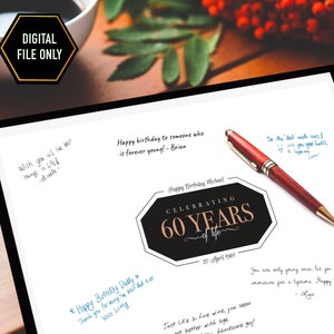 Decoraciones de fiesta de cumpleaños 60, decoración de 60 cumpleaños, cartel de firma de libros de invitados, firma personalizada 60 años firma firma personalizada