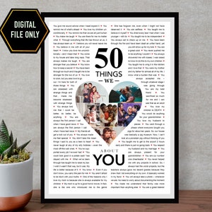 50 things we love about you, 50th birthday gift, 50th bday ideas, 50th birthday decoration, fifty birthday, 50 birthday ideas, 50 bday gift