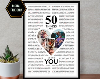 50 things we love about you, 50th birthday gift, 50th bday ideas, 50th birthday decoration, fifty birthday, 50 birthday ideas, 50 bday gift