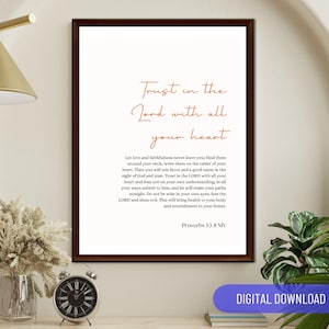 Proverbs 3:3-8 Trust in the Lord with all your heart bible verse poster | Christian Wall Art Home Decor Artwork | Church Decor Proverbs 3 5