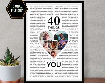 40 things we love about you, 40th birthday gift, 40th bday ideas, 40th birthday decoration, forty birthday, 40 birthday ideas, 40 bday gift