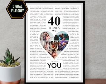 40 Dinge, die wir an Dir lieben, 40. Geburtstagsgeschenk, 40. Geburtstags-Idee, 40. Geburtstags-Deko, 40 Geburtstags-Ideen
