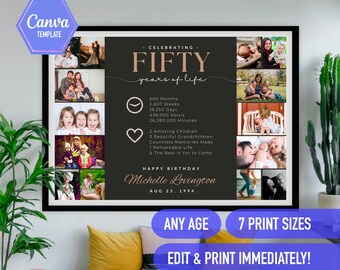50th birthday gift for women 50th Photo collage for men 50th bday ideas decoration custom gift editable template special birthday poster