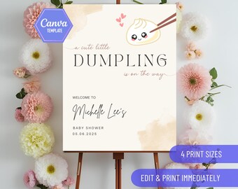 Little Dumpling Baby Shower Welcome Sign Editable Template | Edit FREE in Canva | Boho Baby shower Gender Neutral Baby party ideas