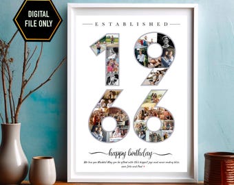 60th Birthday Photo Collage Gift, Personalized 1966 Print (Digital File Only)