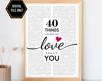 40 things we love about you, 40th birthday gift, 40th bday ideas, 40th birthday decoration, forty birthday, 40 birthday ideas, 40 bday gift