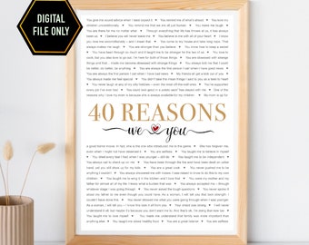 40 reasons we love  you, 40th birthday gift, 40 things that we love about you, 40th birthday decoration, forty birthday, 40 birthday ideas