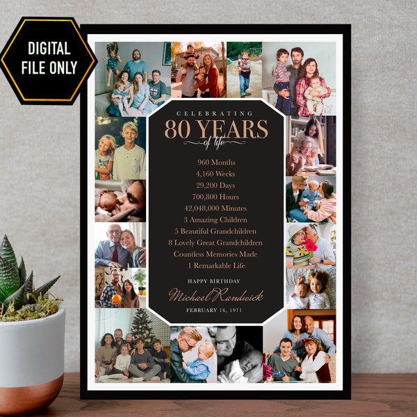 80th birthday gift, 80th Photo collage, 80th bday ideas, 80th birthday decoration, eighty birthday, 80th birthday ideas, gift for mom, dad