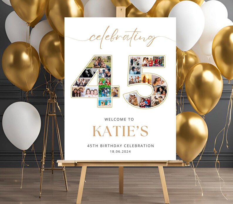 45th Birthday Sign Photo Collage, 45th Bday Ideas, 45th Birthday ...