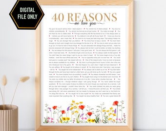 40 razones por las que te queremos (imprimible), regalo para el 40 cumpleaños (archivo digital)
