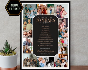 70th Birthday Photo Collage Gift, Personalized Milestone keepsake Print (Digital File ONLY)