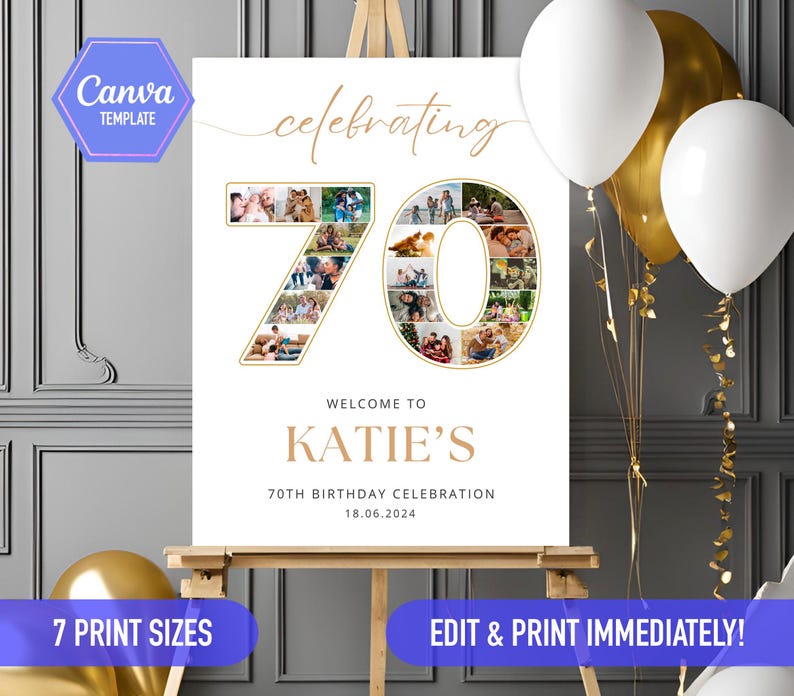 70th Birthday Sign Photo Collage, 70th Bday Ideas, 70th Birthday ...