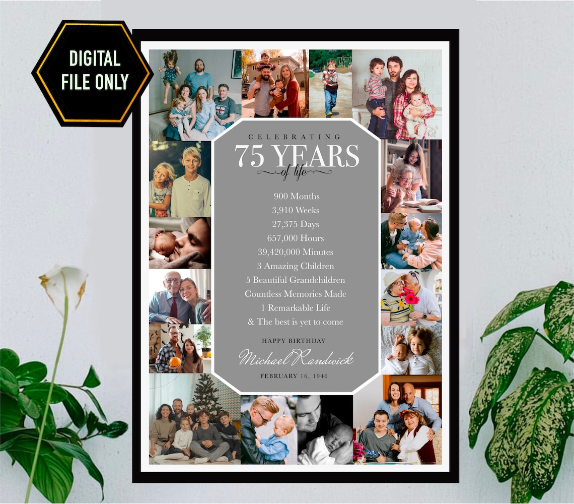 75th Birthday Gift 75th Photo Collage 75th Bday Ideas 75th Etsy
