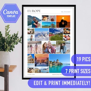 Colagem de fotos de viagem, modelo de fotos de memórias de viagem, modelo faça você mesmo editável, pôster de viagem personalizado, presentes de aniversário personalizados