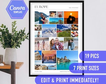 Travel Photo Collage, Travel Memories Photo Template, DIY Template Editable, Custom Travel Poster, Personalised Anniversary Birthday Gifts