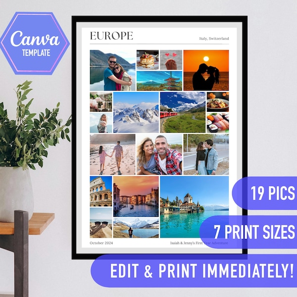Travel Photo Collage, Travel Memories Photo Template, DIY Template Editable, Custom Travel Poster, Personalised Anniversary Birthday Gifts