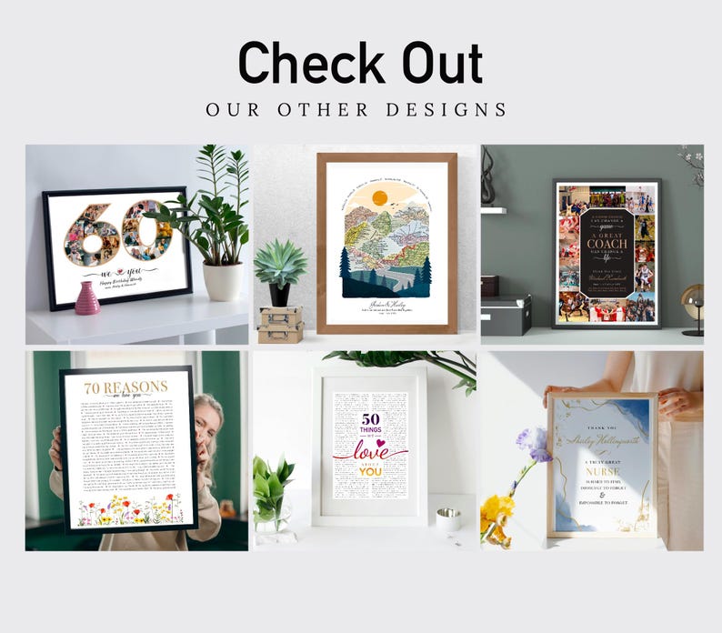 Pu&ograve; includere: Una collezione di sei stampe incorniciate con vari design. Le stampe presentano un collage di foto, una scena paesaggistica, un design basato sul testo, un design floreale, un design basato sul testo con cuori e un design basato sul testo con un tema infermieristico.