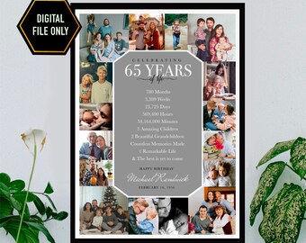 65th Birthday Photo Collage Gift, Personalized keepsake Print (Digital File)