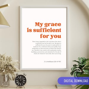 2 Corinthians 12:9 My Grace is Sufficient for you bible verse poster | Christian Wall Art Home Decor 2 Cor 12 9  Artwork | Church Decor