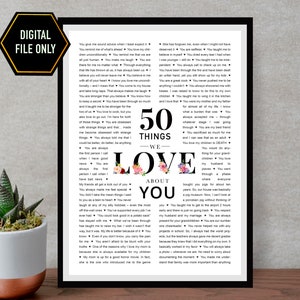 50 things we love about you, 50th birthday gift, 50th bday ideas, 50th birthday decoration, fifty birthday, 50 birthday ideas, 50 bday gift