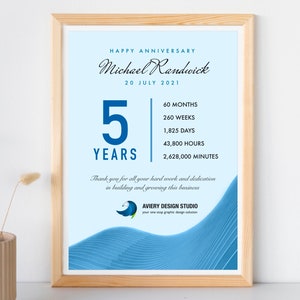 5th Work Anniversary Print, 5 Year Employee Gift, Work Anniversary ...