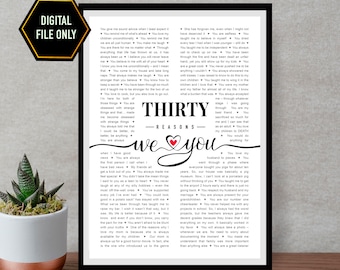 30 things we love about you, 30th birthday gift, 30th bday ideas, 30th birthday decoration, thirty birthday, 30 birthday ideas, 30 bday gift