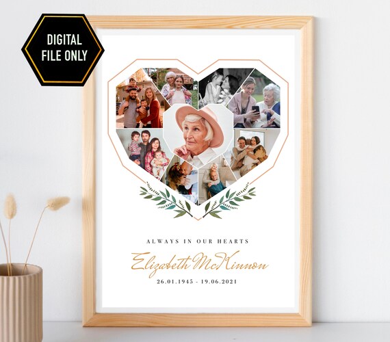 Memorial Heart Photo Collage Print, Remembrance Keepsake (Digital File)