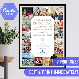 Principal farewell gifts, Editable Photo collage, Teacher template, Principal CANVA template, Principal appreciation gift retirement ideas