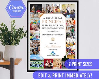 Regali di addio del preside, collage di foto modificabili, modello per insegnanti, modello CANVA per preside, idee regalo di apprezzamento per il preside in pensione