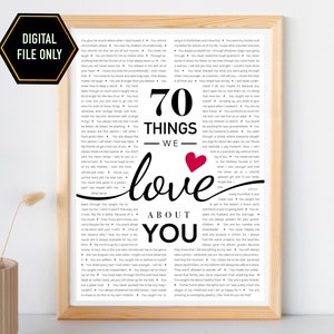 70 things we love about you, 70th birthday gift, 70th bday ideas, 70th birthday decoration, seventy birthday, 70 birthday ideas,70 bday gift