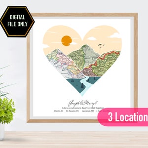 Personalisierte Jahrestag, Abenteuerkarte, Reisekarte, Reisekarte, Herzkarte Reise, Jahrestagsgeschenk, Verlobungsgeschenke, Geschenke für Paare