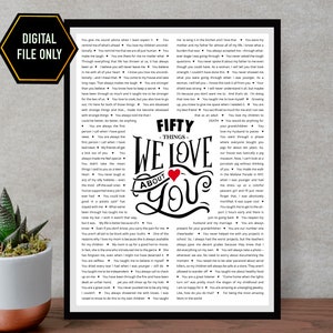 50 reasons we love  you, 50th birthday gift, 50 things that we love about you, 50th birthday decoration, fifty birthday, 50 birthday ideas
