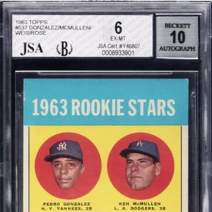 1963 Topps # 537 Pete Rose firmato Rookie Card RC BVG 6 AUTO 10 Absolute Beauty