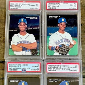 1989 Mother's Cookies Ken Griffey Jr 4-kaart rookie set RC all 4 gem mint PSA 10