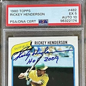 1980 Topps #482 Rickey Henderson Signiert HOF 2009 Rookie Karte RC psa auto 10