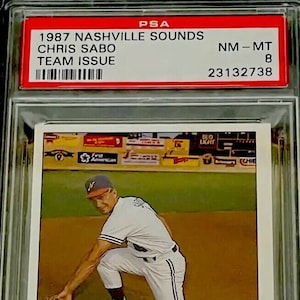 1987 Nashville Sounds Chris Sabo Team Issue Baseball Card NM - MT PSA 8