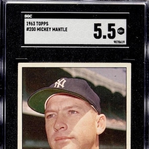 Carta da baseball Topps n. 200 Mickey Mantle del 1963 EX Eccellente sgc 5.5 CENTRATA PERFETTA