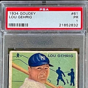 Gomma da masticare Goudey Big League del 1934 R320 Lou Gehrig #61 Carta da baseball Vivid PSA 1