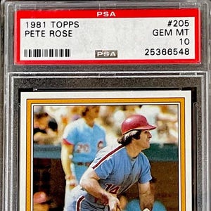 Carta da baseball Topps #205 Record Breaker Pete Rose del 1981 con Mike Schmidt PSA 10