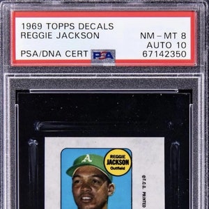 1969 Topps Reggie Jackson Signierte Abziehbilder Rookie RC PSA 8 Auto 10